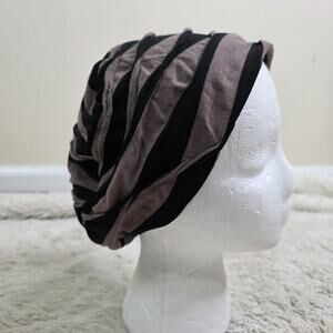 Pandemonium Seattle Knit Slouchy Cuffed Beanie Hat Brown Black Striped One Size
